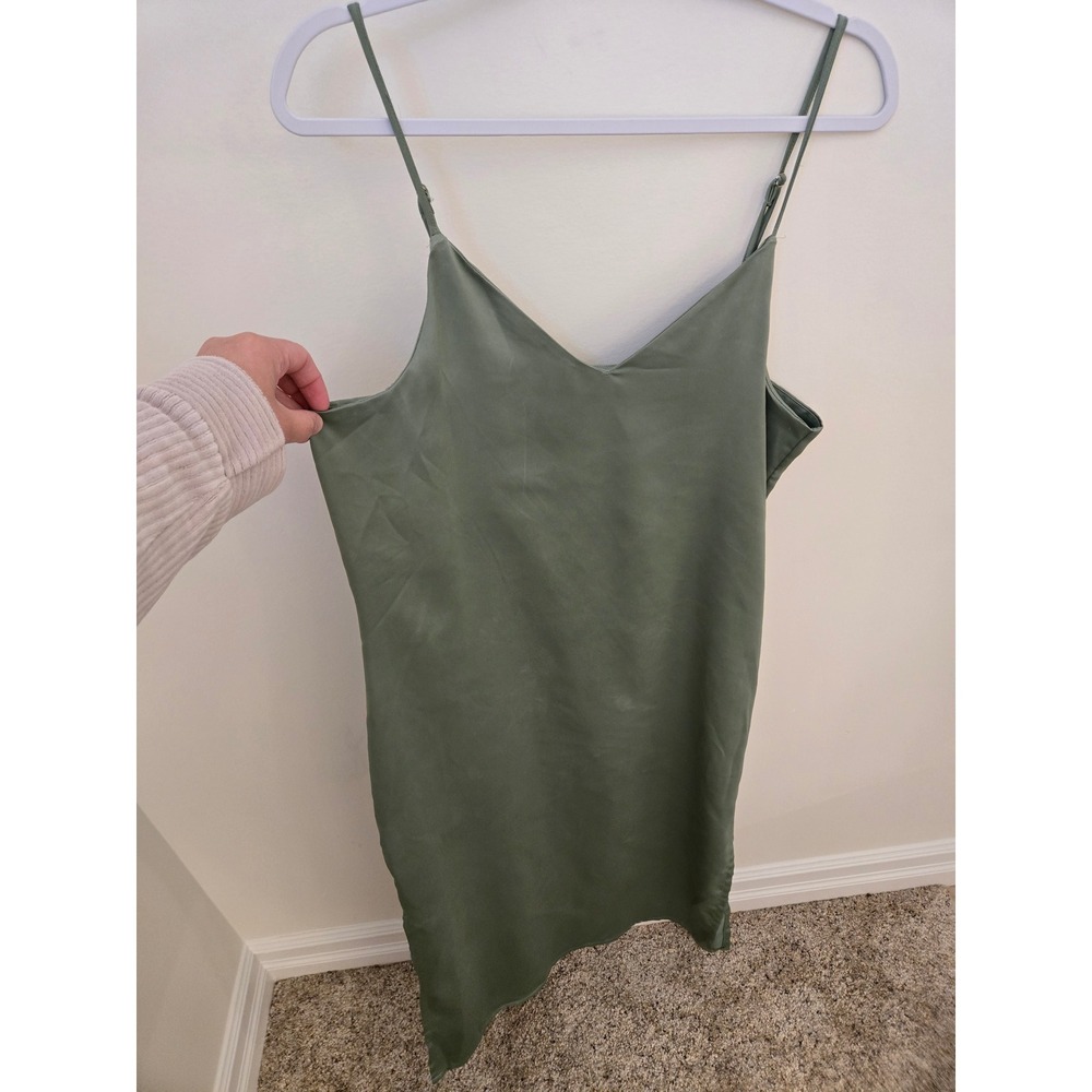 JJXX Sage Green Satin Midi Slip Dress V-Neck Adjustable Straps Size L - Picture 2 of 11